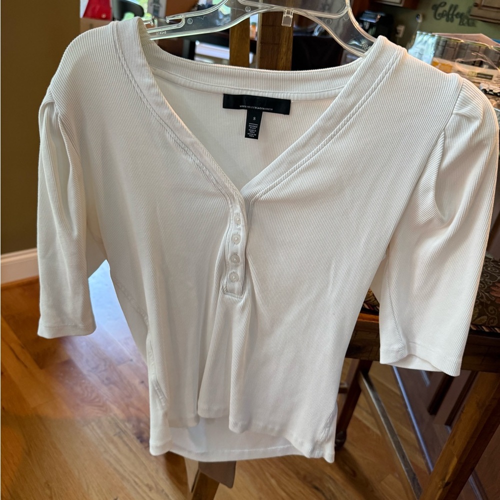 WHBM White Ribbed Henley Top - Talbots